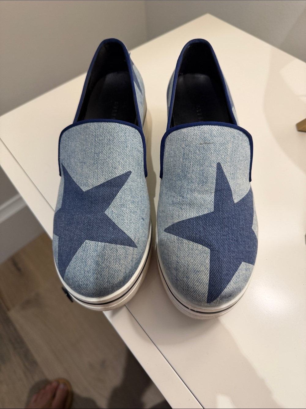 Stella McCartney Light Denim Slip-On Platforms with Navy Star